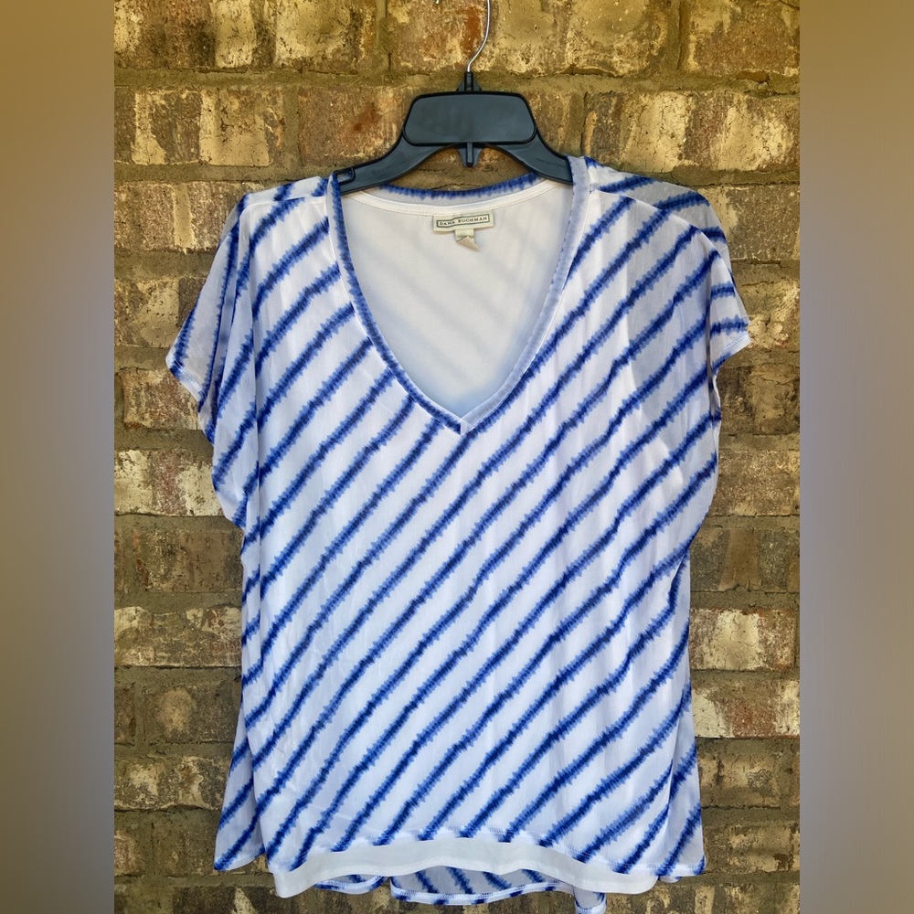 Dana Buchman Striped Design Layered Top Blue & White Women’s Size XL